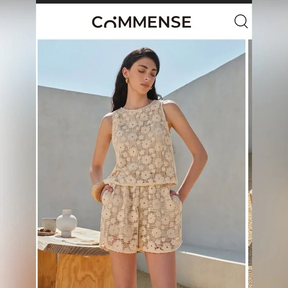 Commense Cream Crochet Tank & Shorts Set - Picture 1 of 2